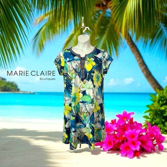 NWOT, Marie Claire Boutiques, Tunic Dress, XL, Yellow, Blue, White - Picture 3 of 9